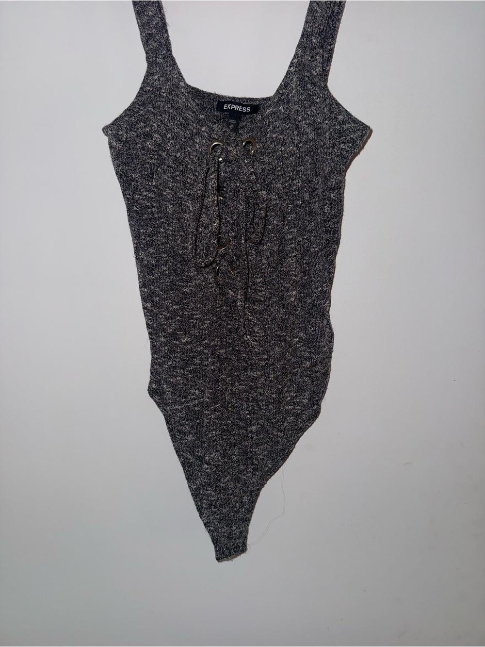Express Charcoal Gray Lace-Up Knit Bodysuit
